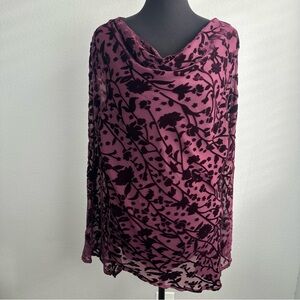 Vintage Y2K Asymmetrical Velvet Burnout Tunic Top Size Large Floral Whimsigoth